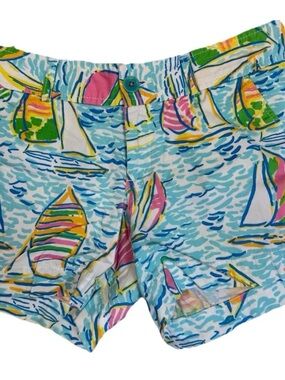 Lilly Pulitzer Sailboat Print Cotton Shorts in Aqua, Pink, Yellow